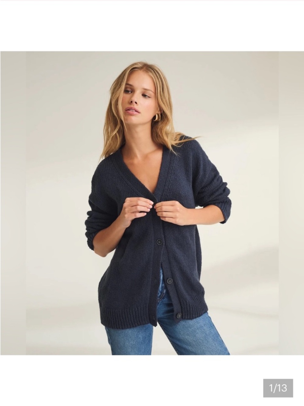 NWT NAADAM Chunky Cotton Oversized Cardigan Size Medium Washed Navy 100% cotton - Picture 9 of 10